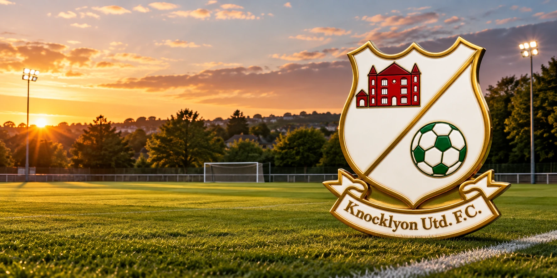 Knocklyon United FC crest over a South Dublin football ground