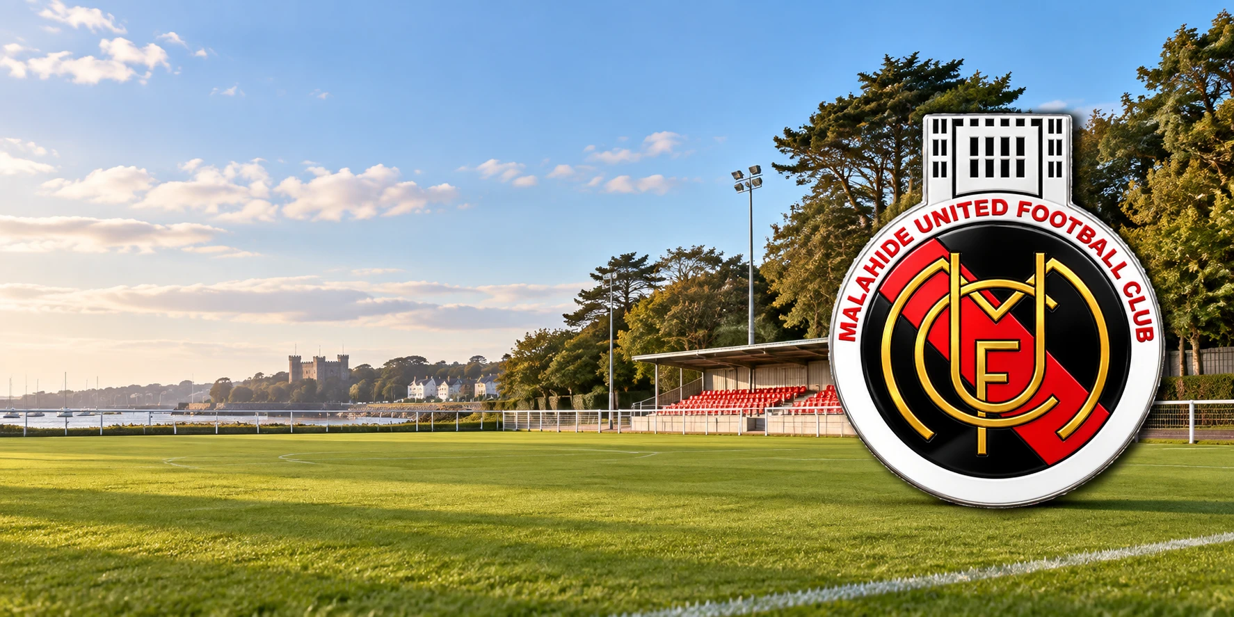 Malahide United FC crest at Gannon Park football ground