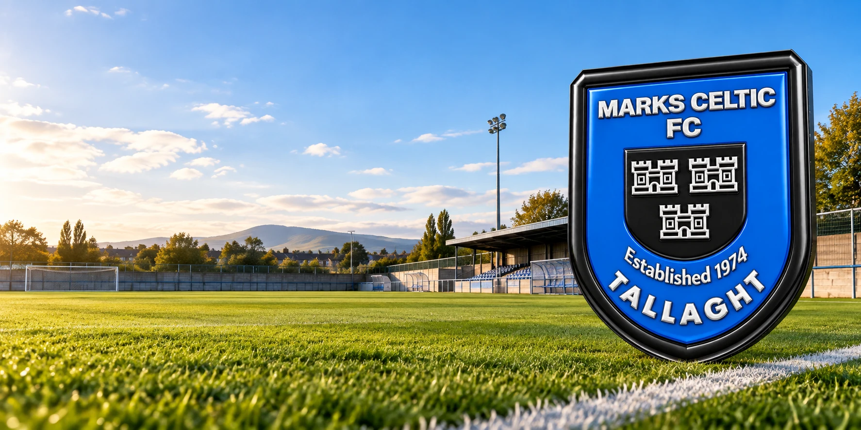 Marks Celtic FC crest at a Tallaght community football ground