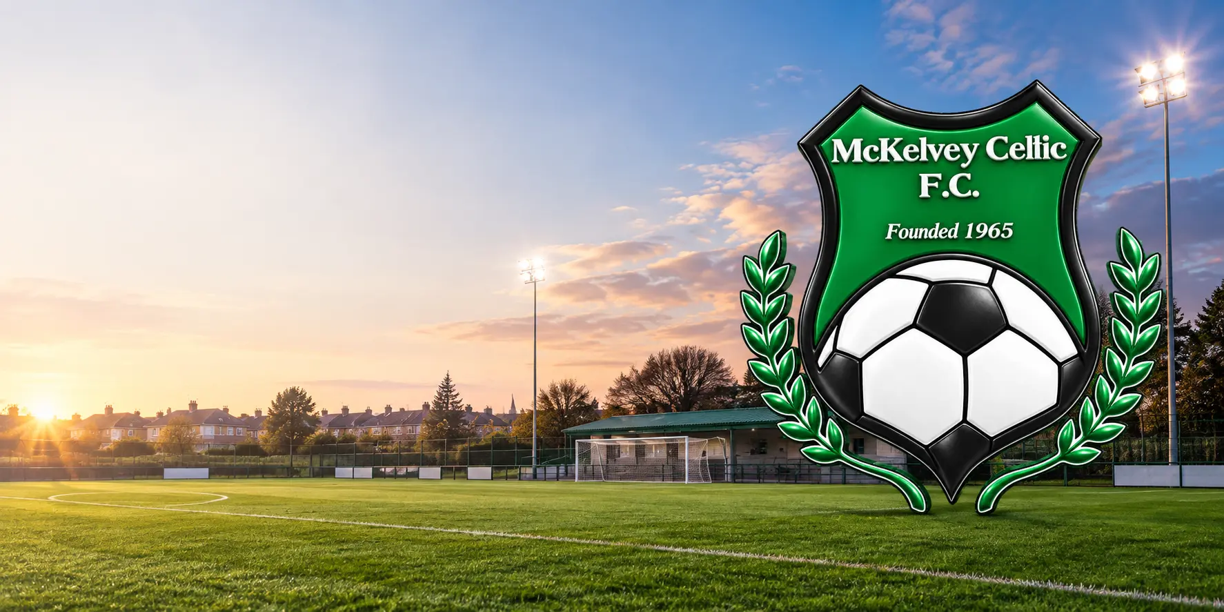 McKelvey Celtic AFC crest above a Dublin football ground